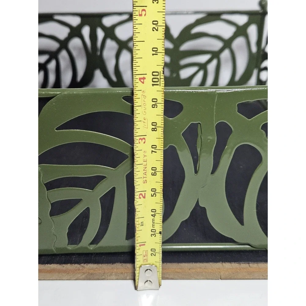 Leaf Metal Planter Set 2 Tropical Monstera Decorative Baskets Green Bronze Tray
